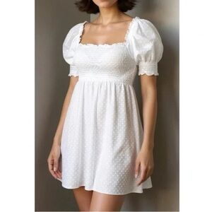 NWT Hill House Athena Nap Dress White Babydoll Swiss Dot XS Semi Sheer Smocked